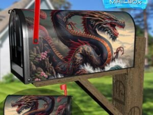 A Highly Detailed Image Of Colorful and Powerful Dragon Decorative Rural Farm Mailbox Cover