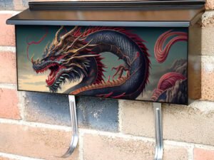 A Highly Detailed Image Of Colorful and Powerful Dragon Townhouse Mailbox Cover