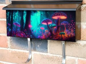 A Fairytale Forest A Surreal Mystical Landscape with Neon Mushrooms Townhouse Mailbox Cover