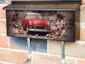 Broken Wall Bricks And A Classic Red Car 3 Townhouse Mailbox Cover