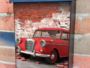 Broken Wall Bricks And A Classic Red Car 4 Colonial Mailbox Cover