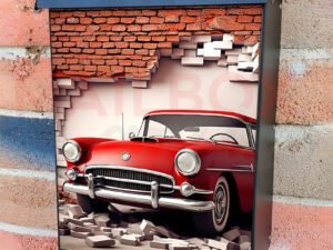 Broken Wall Bricks And A Classic Red Car 5 Colonial Mailbox Cover