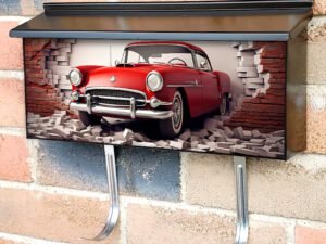 Broken Wall Bricks And A Classic Red Car 5 Townhouse Mailbox Cover