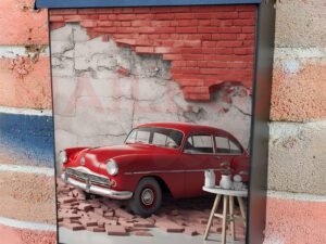 Broken Wall Bricks And A Classic Red Car 6 Colonial Mailbox Cover