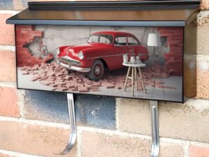 Broken Wall Bricks And A Classic Red Car 6 Townhouse Mailbox Cover