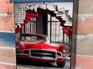 Broken Wall Bricks And A Classic Red Car 7 Colonial Mailbox Cover