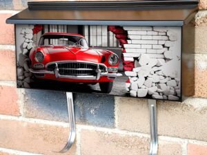 Broken Wall Bricks And A Classic Red Car 7 Townhouse Mailbox Cover