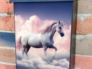 A Beautiful Unicorn Surrounded By Soft Clouds Colonial Mailbox Cover