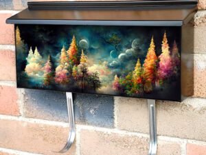 Abstract Colorful Fairy Tale Forest Landscape Townhouse Mailbox Cover