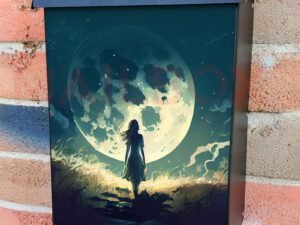 A Girl With A Big Moon On Meadow Colonial Mailbox Cover