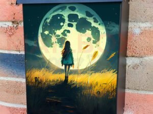 A Girl And A Big Moon On Meadow Colonial Mailbox Cover