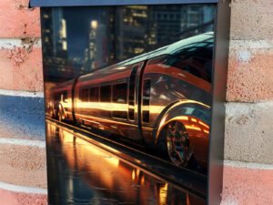 A High Speed Ultramodern Train Rides On Rails Colonial Mailbox Cover