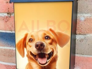 Happy Smiling Dog Orange Background Colonial Mailbox Cover