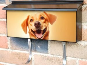 Happy Smiling Dog Orange Background Townhouse Mailbox Cover