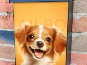Happy Smiling Dog Orange Background 5 Colonial Mailbox Cover