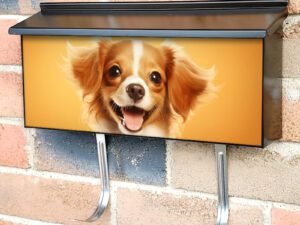 Happy Smiling Dog Orange Background 5 Townhouse Mailbox Cover