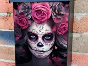 Sugar Skull Lady With Pink Roses Colonial Mailbox Cover