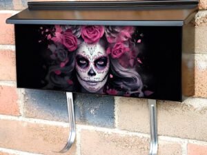 Sugar Skull Lady With Pink Roses Townhouse Mailbox Cover