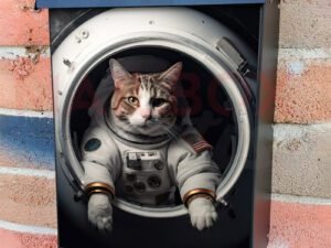 Curious Cat In An Astronaut Suit Colonial Mailbox Cover