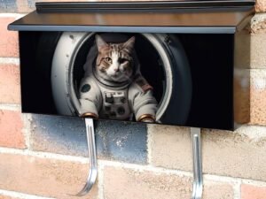 Curious Cat In An Astronaut Suit Townhouse Mailbox Cover