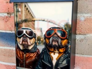 Bulldog Bikers With Goggles In Leather Jackets Colonial Mailbox Cover