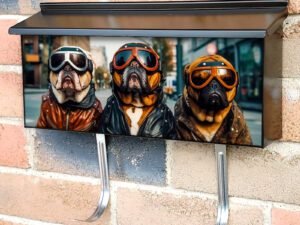 Bulldog Bikers With Goggles In Leather Jackets Townhouse Mailbox Cover