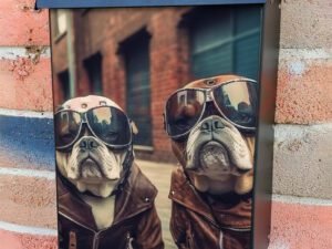 Bulldog Bikers In Goggles And Leather Jackets Colonial Mailbox Cover