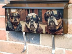 Bulldog Bikers In Goggles And Leather Jackets Townhouse Mailbox Cover