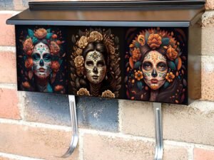 Sugar Skull Faced Women With Flowers Townhouse Mailbox Cover