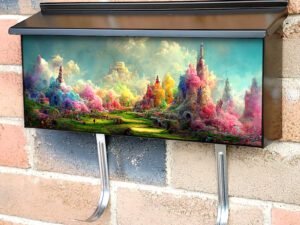 Colorful Fantasy Landscape Townhouse Mailbox Cover