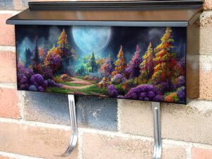 Exceptional Bright Full Moon Over Dark Fairy Tale Forest Townhouse Mailbox Cover
