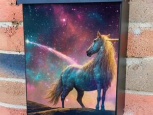 Fantastic Starry Sky Fluffy Clouds And A Magical Unicorn Colonial Mailbox Cover