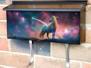 Fantastic Starry Sky Fluffy Clouds And A Magical Unicorn Townhouse Mailbox Cover