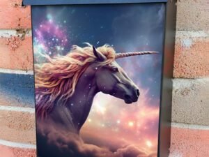 Fantastic Starry Sky Colorful Clouds And A Magical Unicorn Colonial Mailbox Cover