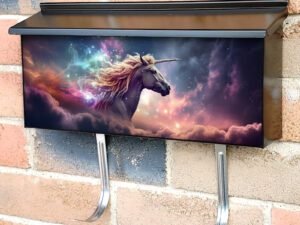 Fantastic Starry Sky Colorful Clouds And A Magical Unicorn Townhouse Mailbox Cover