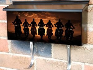 Motor bikers Silhouette At Sunset Townhouse Mailbox Cover