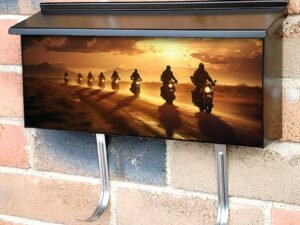 Motorcyclists On The Road At Sunset Townhouse Mailbox Cover