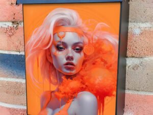 Beautiful Neon Orange Female Portrait Colonial Mailbox Cover