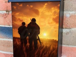 Pair Of Soldiers At Sunset Silhouette Colonial Mailbox Cover