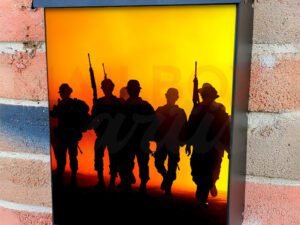 Silhouettes Of Army Soldiers In The Fog Against A Sunset Colonial Mailbox Cover