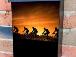 Silhouettes Of Professional Cyclists On Road At Sunset Colonial Mailbox Cover