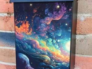 Bubbly Colorful Space Painting Art Colonial Mailbox Cover