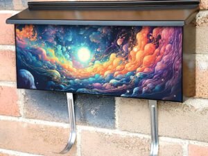 Bubbly Colorful Space Painting Art Townhouse Mailbox Cover