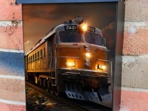 The Train Rides On Rails Around Sunset Colonial Mailbox Cover