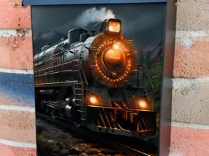 A Locomotive Train Rides On Rails Colonial Mailbox Cover
