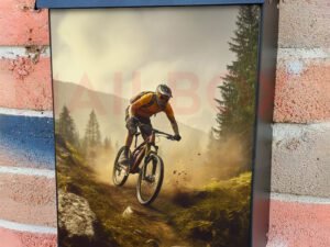 A Biker Is Riding On The Bike Downhill Colonial Mailbox Cover