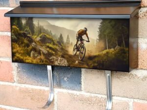 A Biker Is Riding On The Bike Downhill Townhouse Mailbox Cover