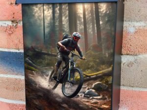 A Biker Is Riding On His Bike Downhill Colonial Mailbox Cover