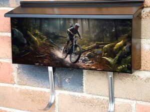 A Biker Is Riding On His Bike Downhill Townhouse Mailbox Cover