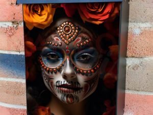 Face Painted Sugar Skull Lady With Orange Flowers Colonial Mailbox Cover